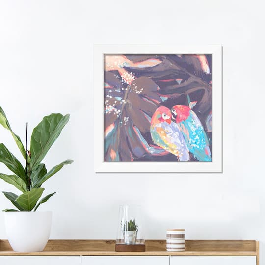 Tropical Birds 16" x 16" White Framed Print Under Plexiglass
